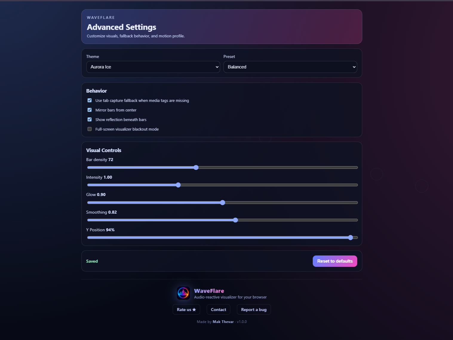 WaveFlare advanced settings